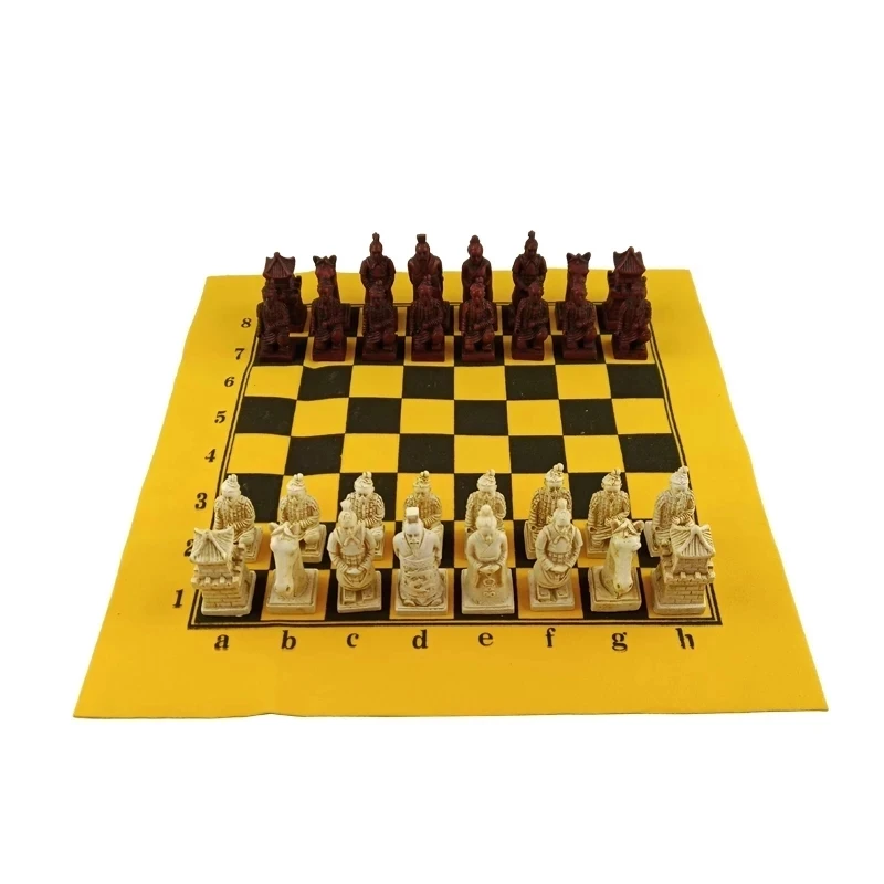 New Chess Games Set Table Synthetic Leather Chessboard Resin Pieces China Terracotta Warriors Modeling | Спорт и развлечения