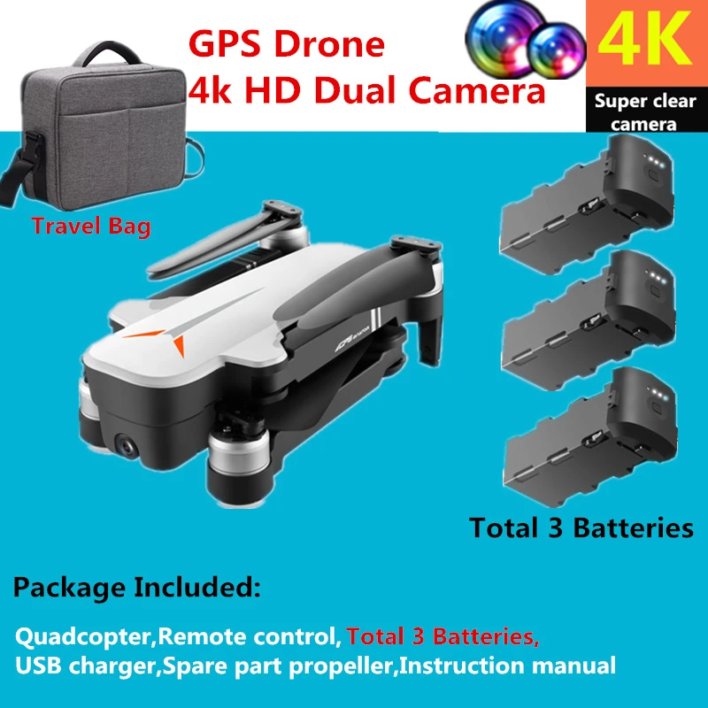 Travel Bag 3 Battery RC Дрон GPS с 4K HD Двойная камера жеста складной контроль Квадрокоптер с 5G Wifi камера Fly 23mins Dron VS F11 Zen-K1 SG906 - Цвет: Travel Bag 3 Battery