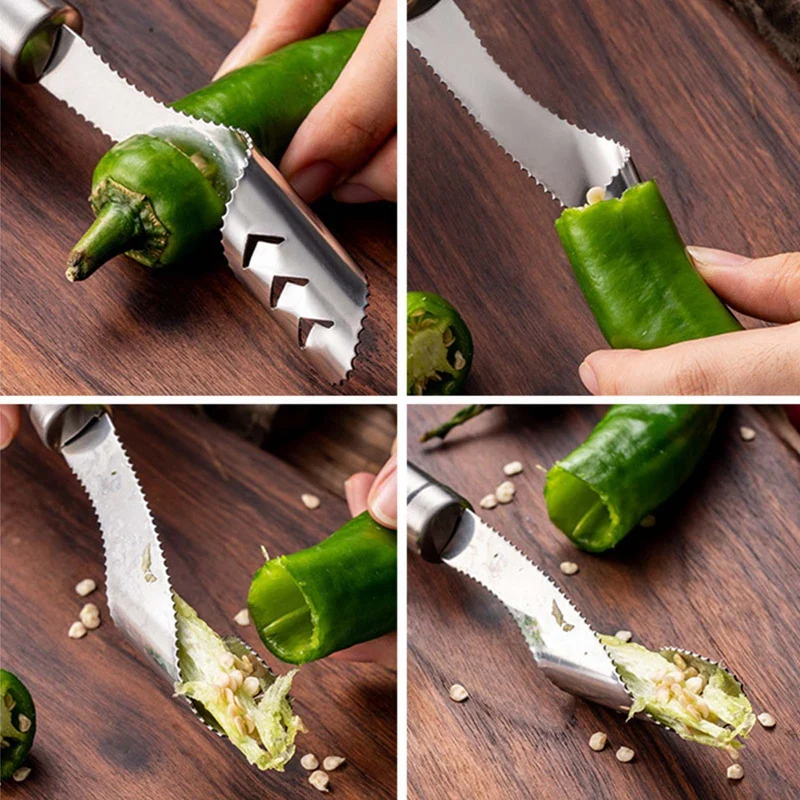 

New Jalapeno Pepper Corer Tool Stainless Steel Surface Seed Remover Butterfed Edge Aeration Teens Tool Kitchen Vegetable Tools