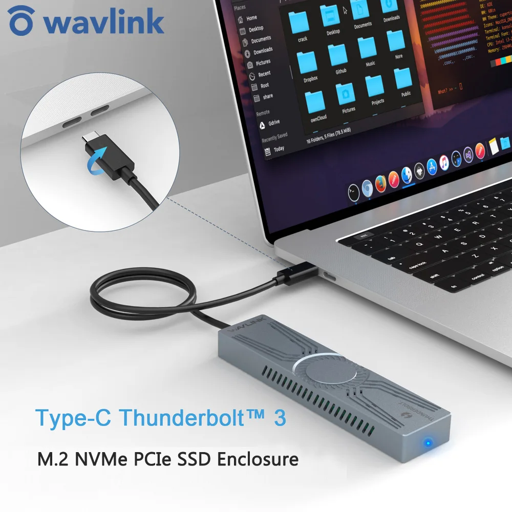 Wavlink  M.2 NVMe PCIe SSD EnclosureThunderbolt 3/4    PCI-E NVME M.2 SSD  B & B + M   4- --