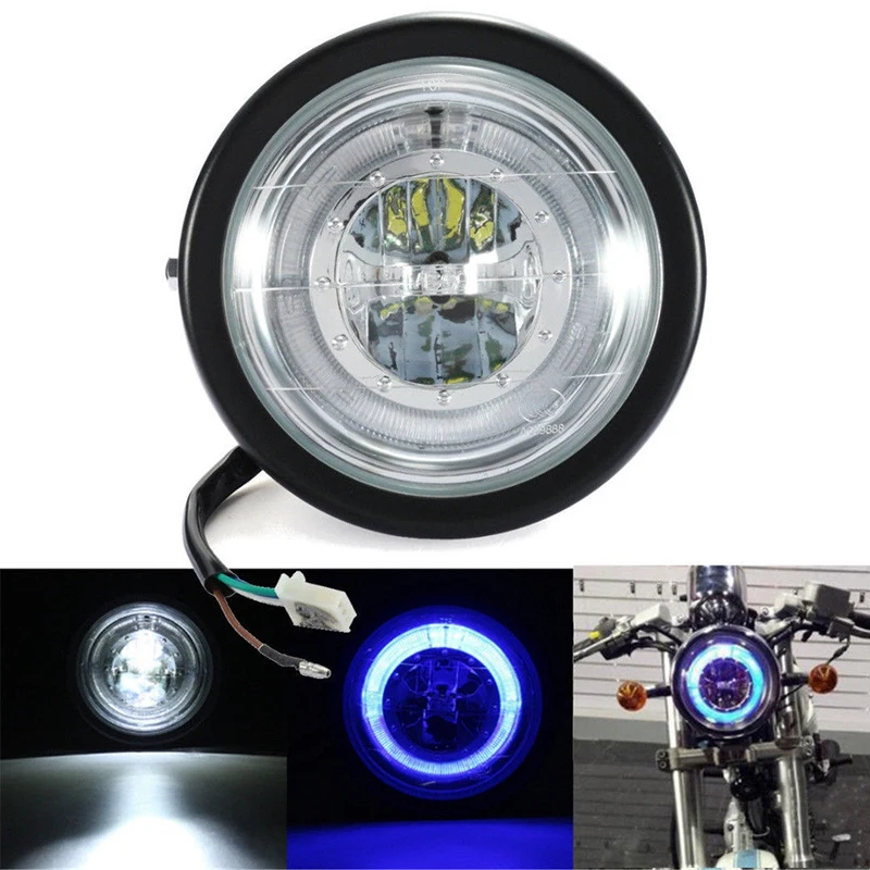 6.5 inch Universal Motorcycle Halo Ring Blue Led Headlight For Honda Cafe Racer 12V |