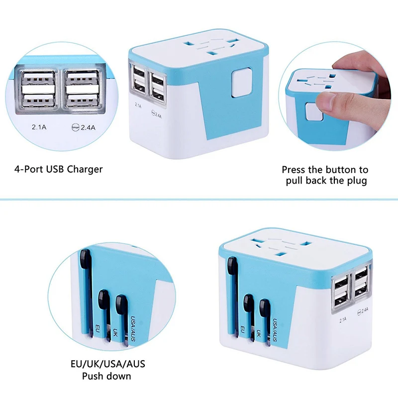 AAAE Top-power Plug Adapter Международный дорожный-с 4 портами usb рабочий-адаптер 100-250 В-Тип C