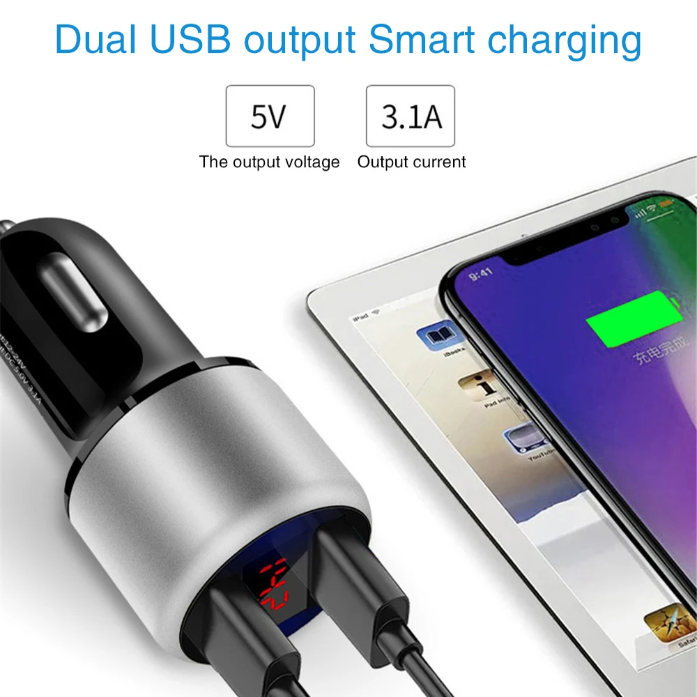 Двойное USB 3.1A 5V цифровое автомобильное зарядное устройство алюминиевое кольцо