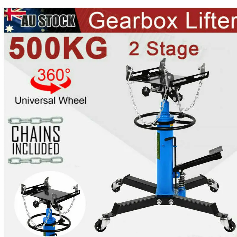 

1100LBS Height Adjustable 2 Stage Car Hydraulic Transmission Auto Lift Jack w/ 360°Swivel Wheels Lift Hoist Blue