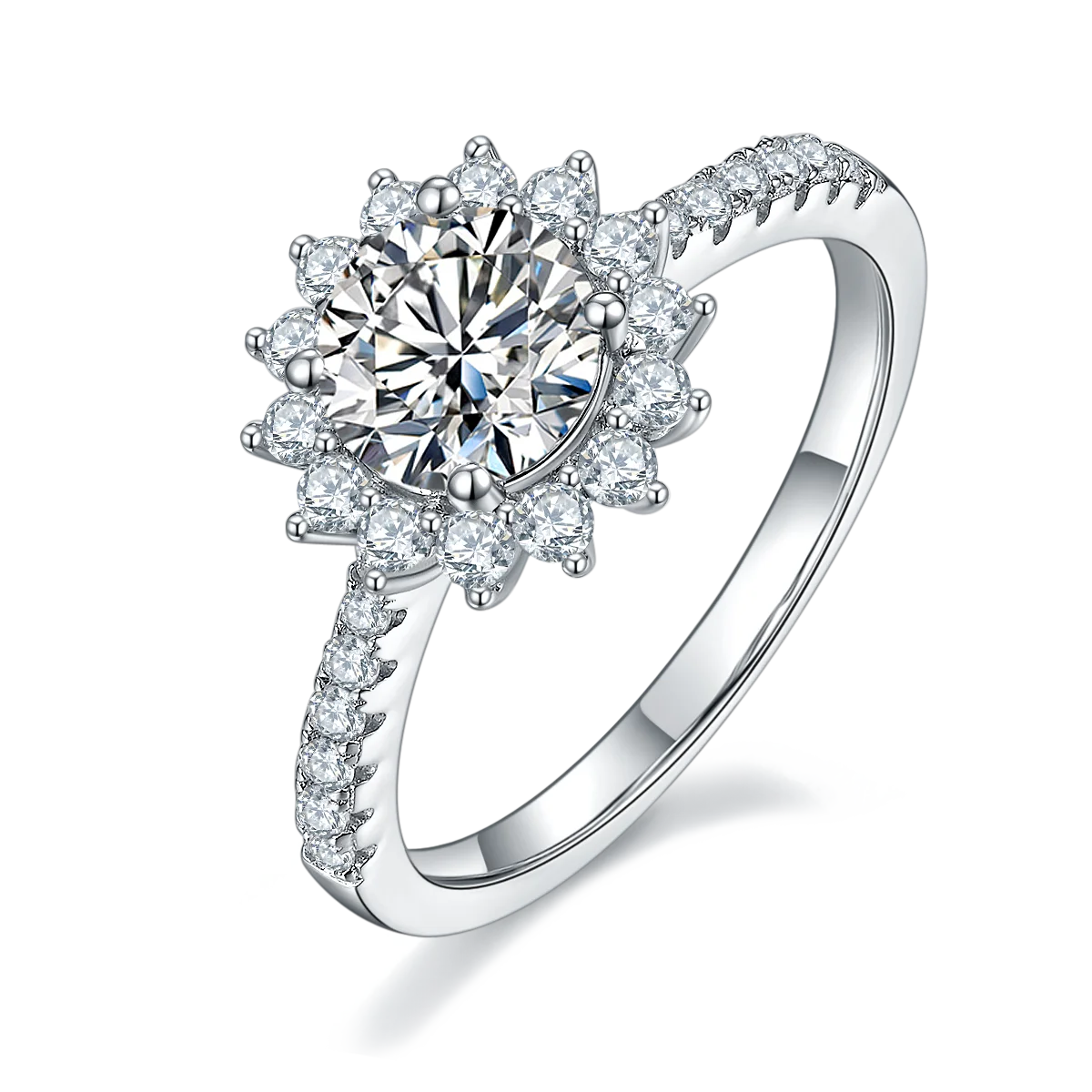 

Pirmiana Classic Fashion Jewelry Sun Flower 1.0-3.0ct D Color VVS Created Moissanite Diamond Rings S925 Silver Women