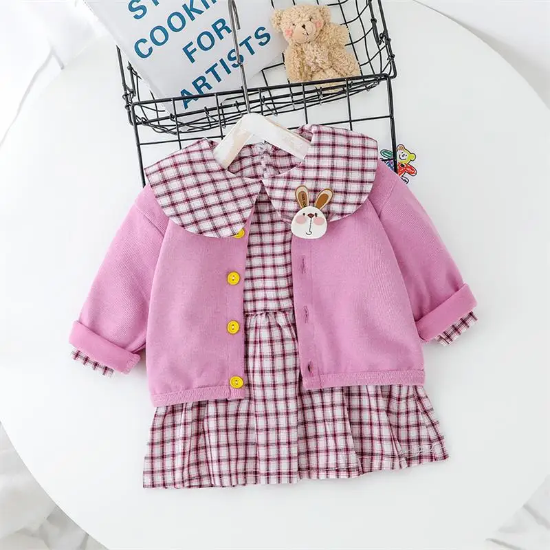 2020 весенние комплекты одежды для маленьких девочек пальто платье в клетку