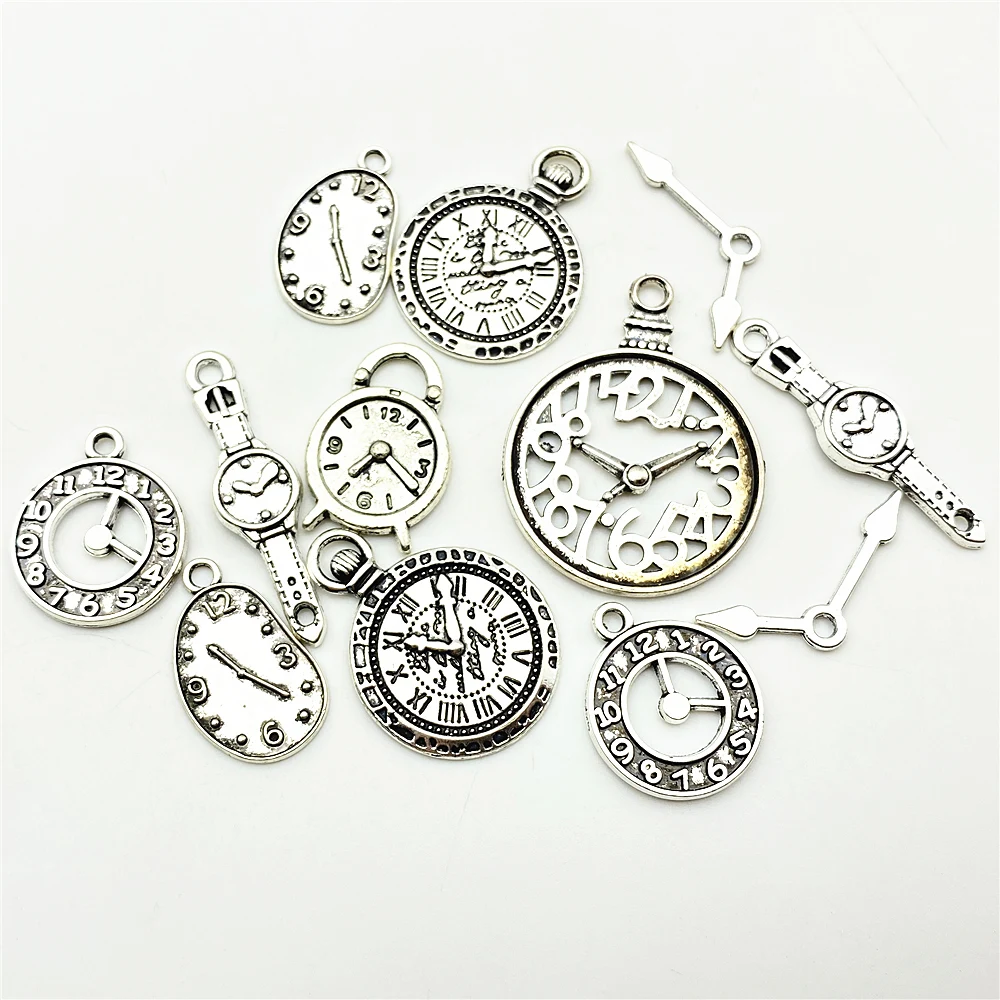LJJAGLL 10 шт микс винтажные часы будильник очарование цинковый сплав бронзовые