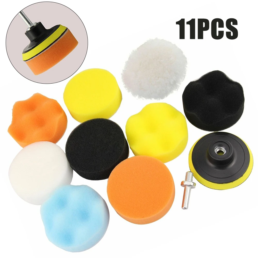 11 шт. вафельный воск Полировка Губка Pad Kit Очистка автомобиля Дрель адаптер|Детали