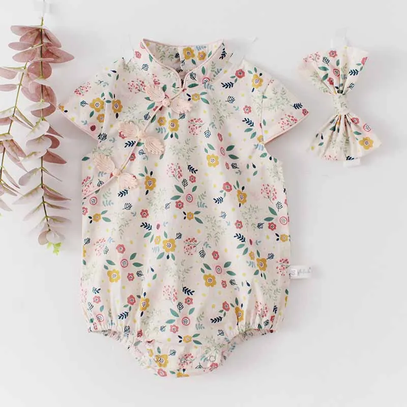 

Комбинезон для девочек, с цветочным принтом, в стиле Ципао