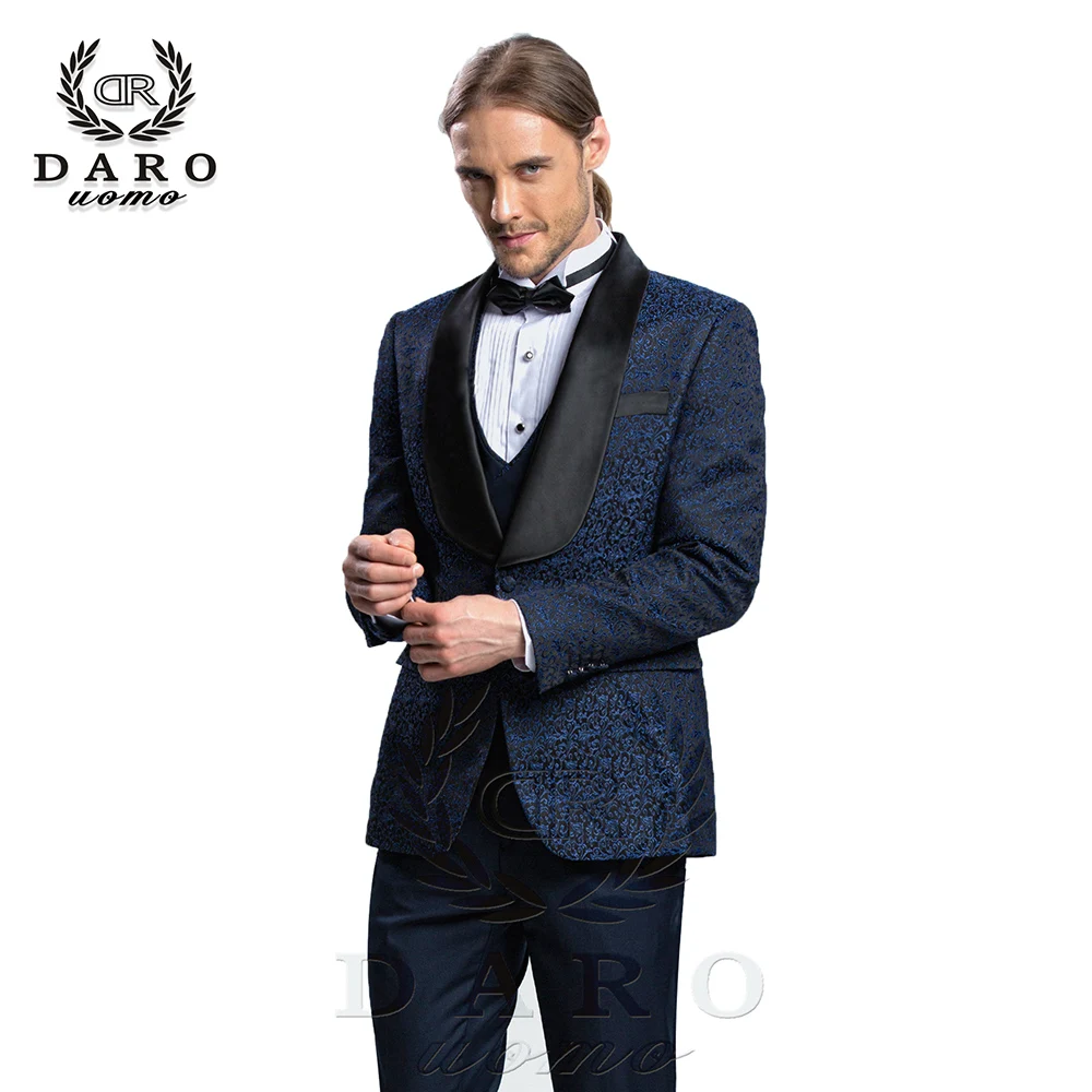 DARO, новинка, мужской костюм, 3 предмета, смокинг, приталенный, синий, серый, белый, для свадебного платья, костюмы, Блейзер, брюки и жилет, DR8859