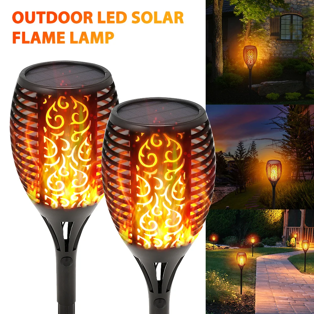 

96LED Solar LED Flame Torch Light Outdoor 4pack Waterproof Decor Lighting Auto on/Off Pathway Lights for Garden Landscape Lawn