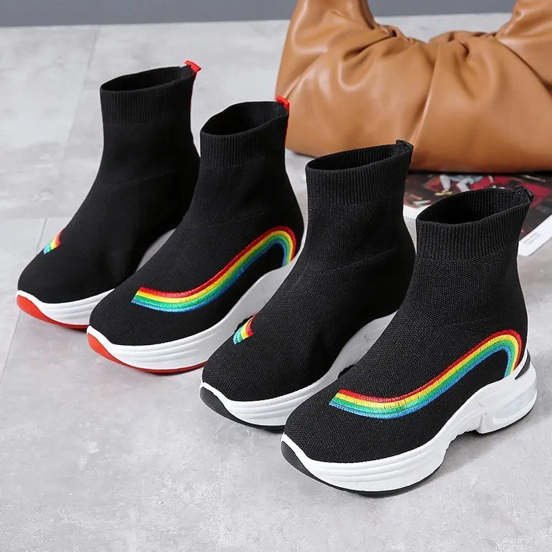 

New Autumn and Winter Women's Flying Woven Women's Boots Red Bottom Fashion Color Matching Women's Sock Shoes Women Sneakers