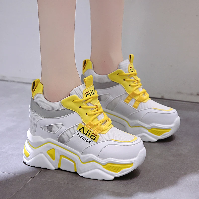 Высота каблука 10 см/3 9 высота Кроссовки на танкетке Модная женская обувь толстом