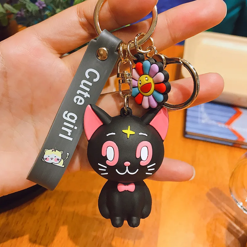 

2020 New Cute CatKeychains Fashion Cartoon Cat Key Chain The Silicone Key Ring Creative Car Bag Phone Keyrings Wholesale