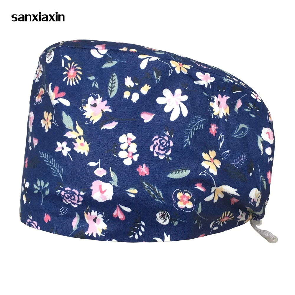 

Exquisite floral print matte cap hot spring breathable matte cap adjustable elasticity ladies hair care cap laboratory dust caps
