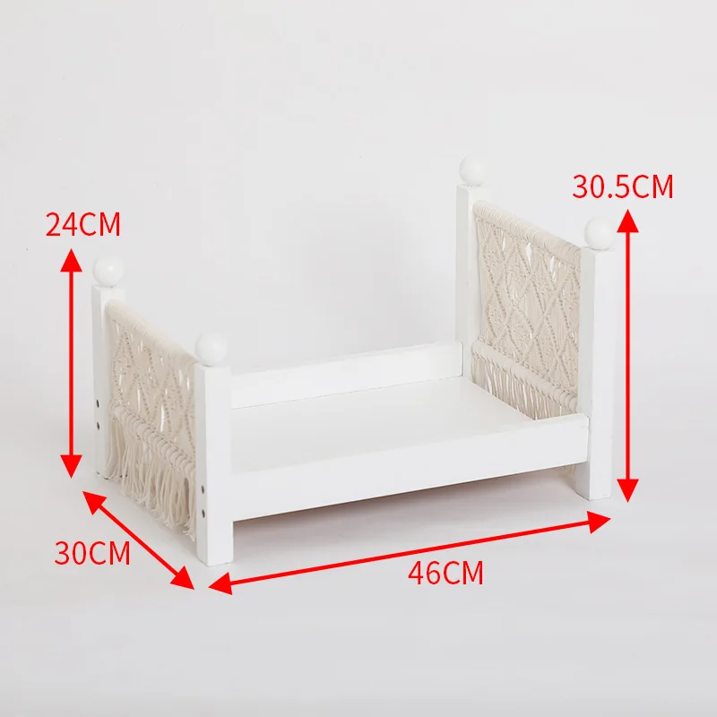 

Newborn Photography Props Original Baby Crib White Shooting Assisted Solid Wood Hand-woven Props Posing Props With Tassels
