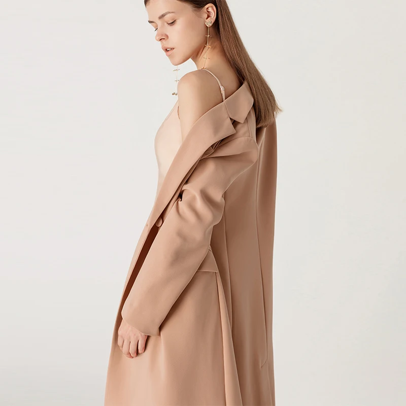 YIGELILA Новое поступление модные хаки пальто с отложным воротником двубортные