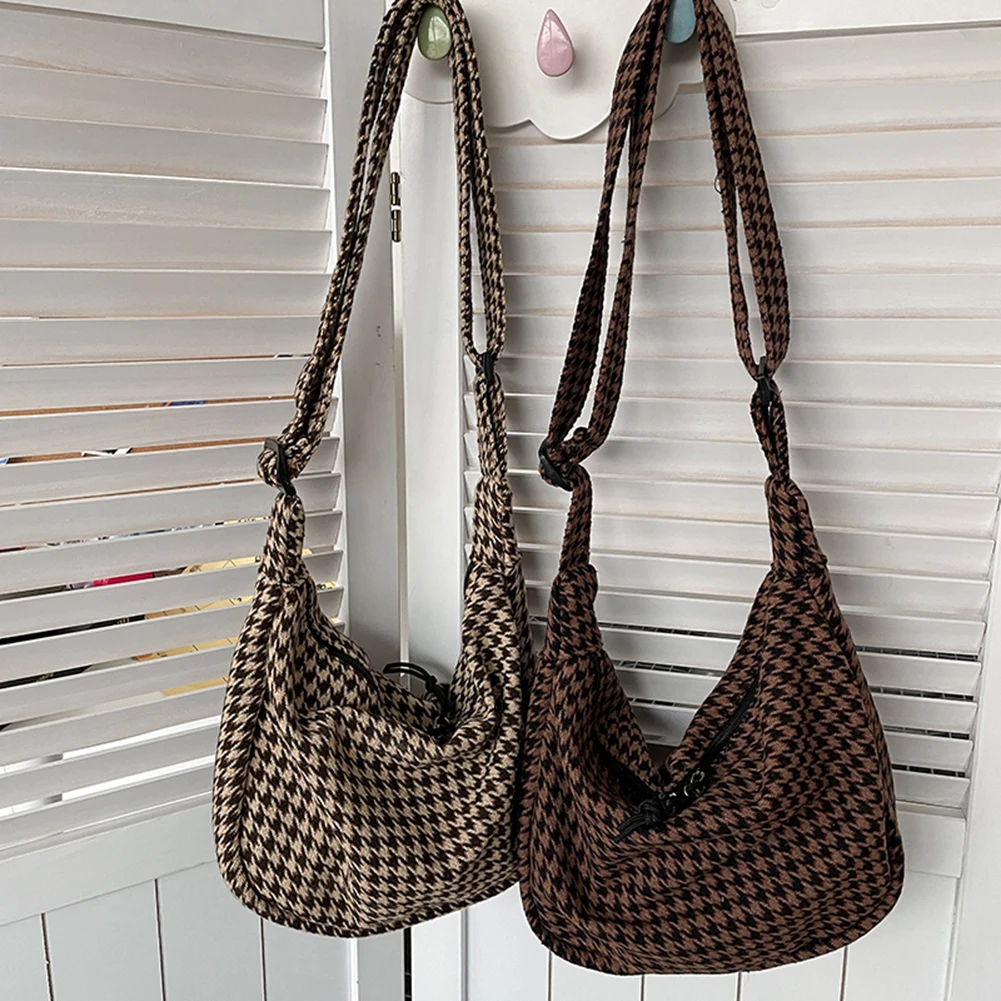 Винтажные шерстяные клетчатые сумки через плечо для женщин модные холщовые