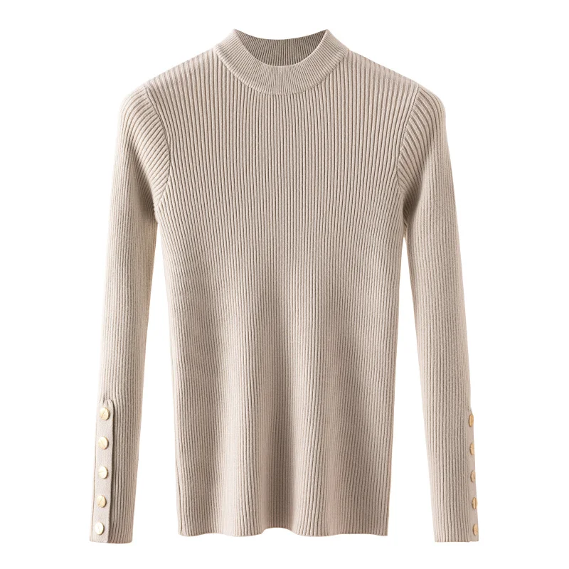 

casual autumn winter women thick sweater pullovers long sleeve button o-neck chic Sweater Female Slim knit top soft jumper tops