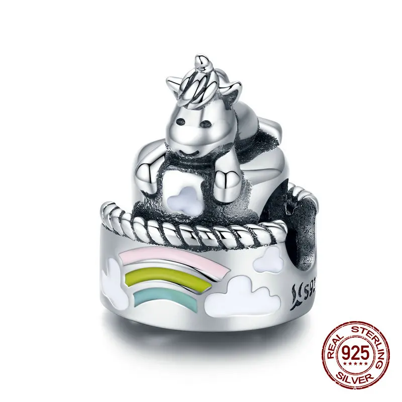 Женский браслет из серебра 925 пробы с подвеской в виде единорога | Украшения и