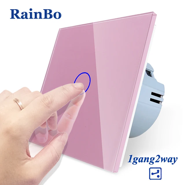 Pink Rainbo Фирменная Новинка Кристалл Стекло Панель стена ЕС Стандартный 110~ 250 В сенсорный выключатель Экран настенный выключатель света 1gang2way A1912CW/B - Цвет: Pink