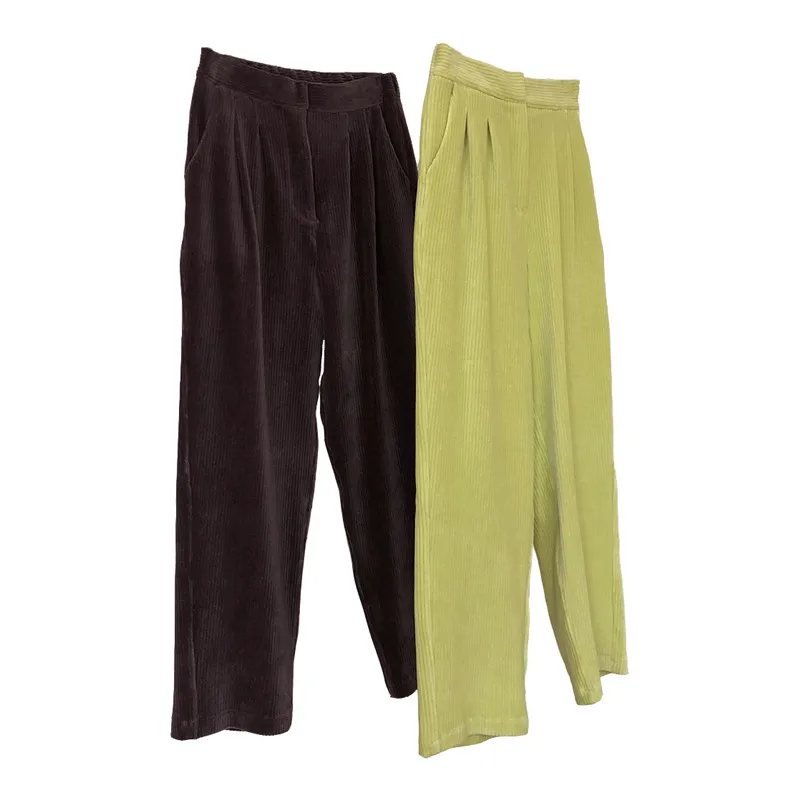 

Women Autumn Winter Loose Fashion Solid Color Cotton Corduroy Pants Female Casual Wide Leg Trousers Ladies Slim Brand Pants M440