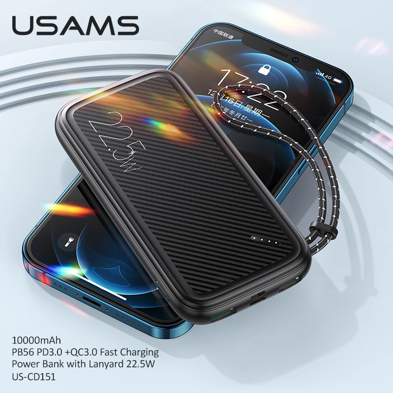 USAMS PD 22 5 Вт Быстрое зарядное устройство 10000 мАч QC3.0 FCP портативное с ремешком