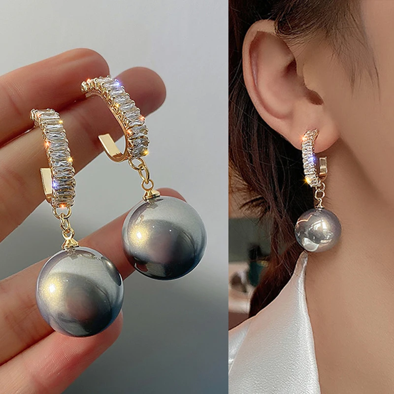 

Fashion Korean Oversized Pearl Drop Earrings for Women Bohemian Golden Round Pearl Wedding Earrings Jewelry