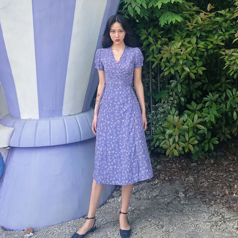 Женское пляжное платье средней длины повседневное винтажное с цветочным принтом