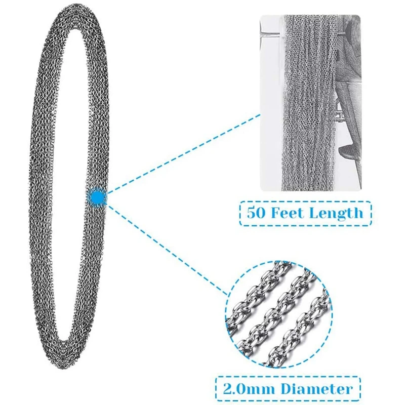 

50 Feet Jewelry Chain Necklace Chains 2.0mm Stainless Chain with 100 Jump Rings 30 Lobster Clasps for Jewelry Making
