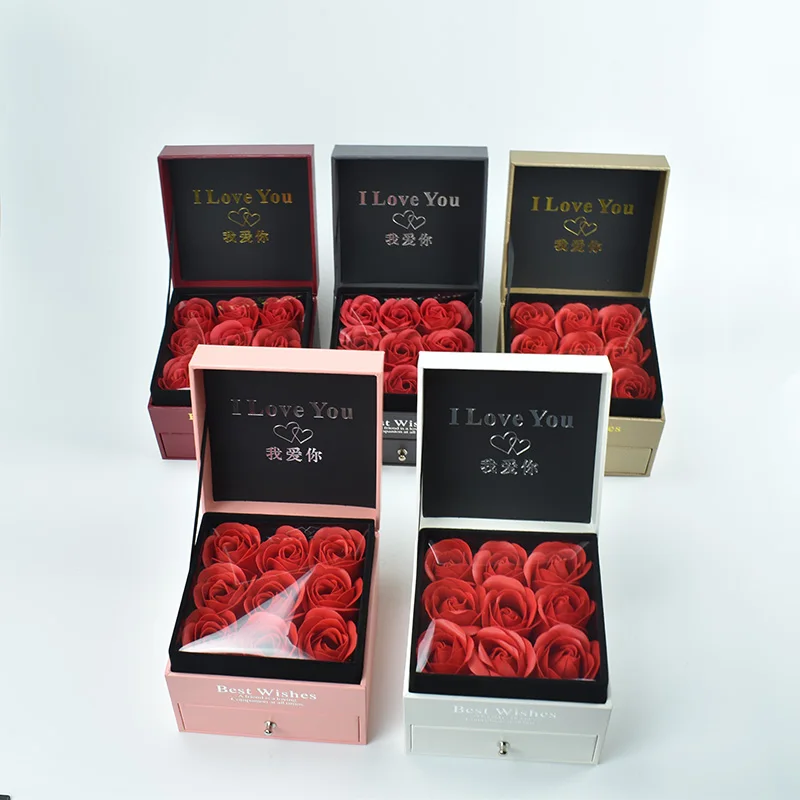 

Beautiful Quality Jewelry box Soap Foam Rose Girl friend Gift with 100 languages I love you Necklace For valentines day gift