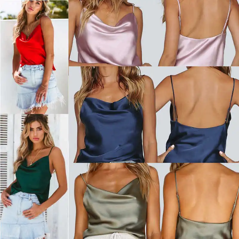Casual T-Shirt Vest Lace Satin Sexy Camisole Strap Women Blouse Tank Tops Size S-XL | Женская одежда