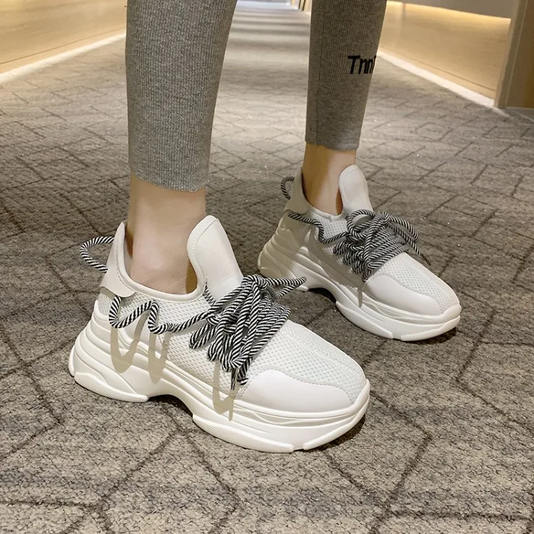 Women Chunky Sneakers 2020 Fashion Platform Ladies Brand Wedges Casual Shoes For Woman Leather Sports E16-51 | Спорт и развлечения