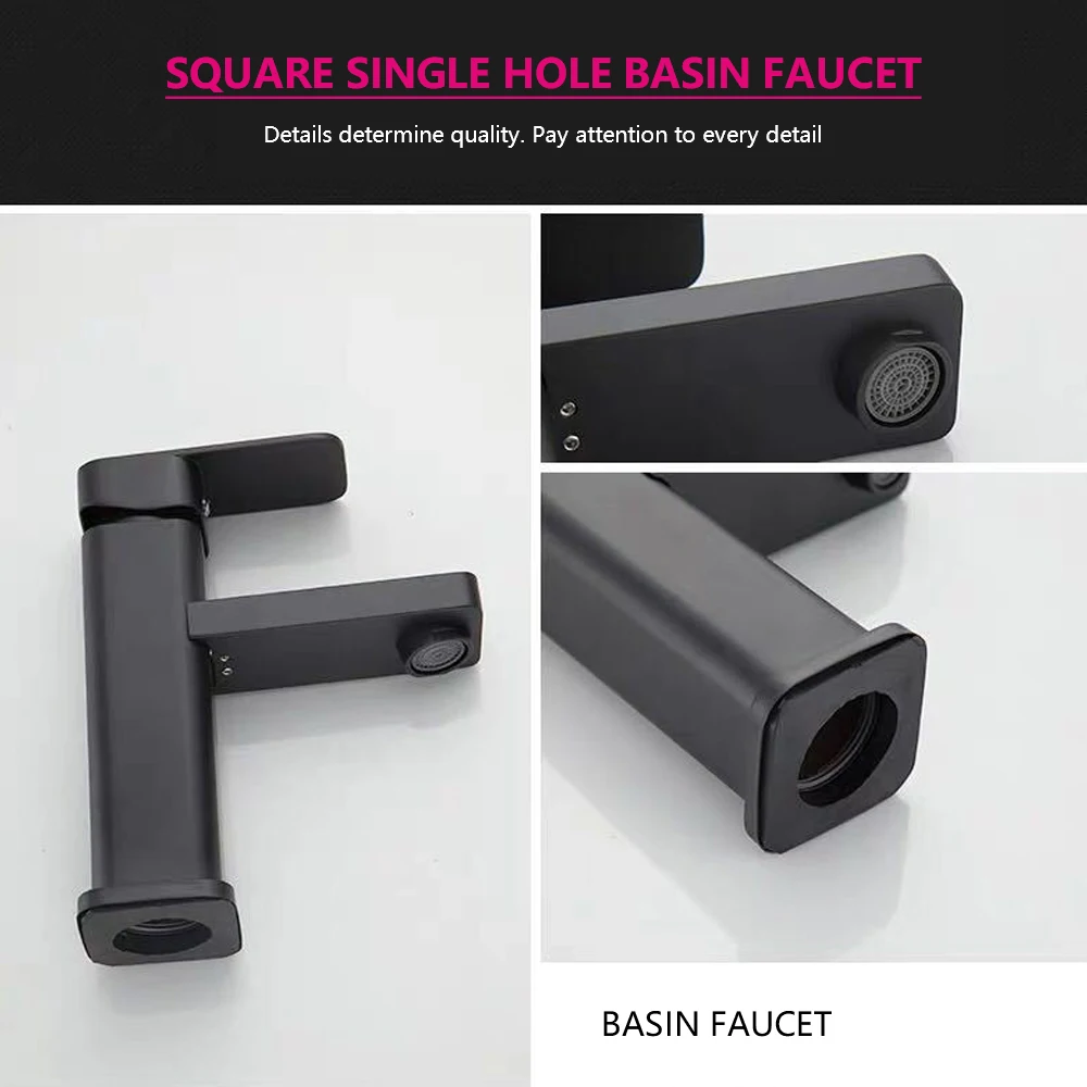 

Black Square Bathroom Sink Faucet Alloy Single Handle Basin Faucet Wash Tap Bathroom Toilet Deck Mounted Basin Tap Kitchen Tools