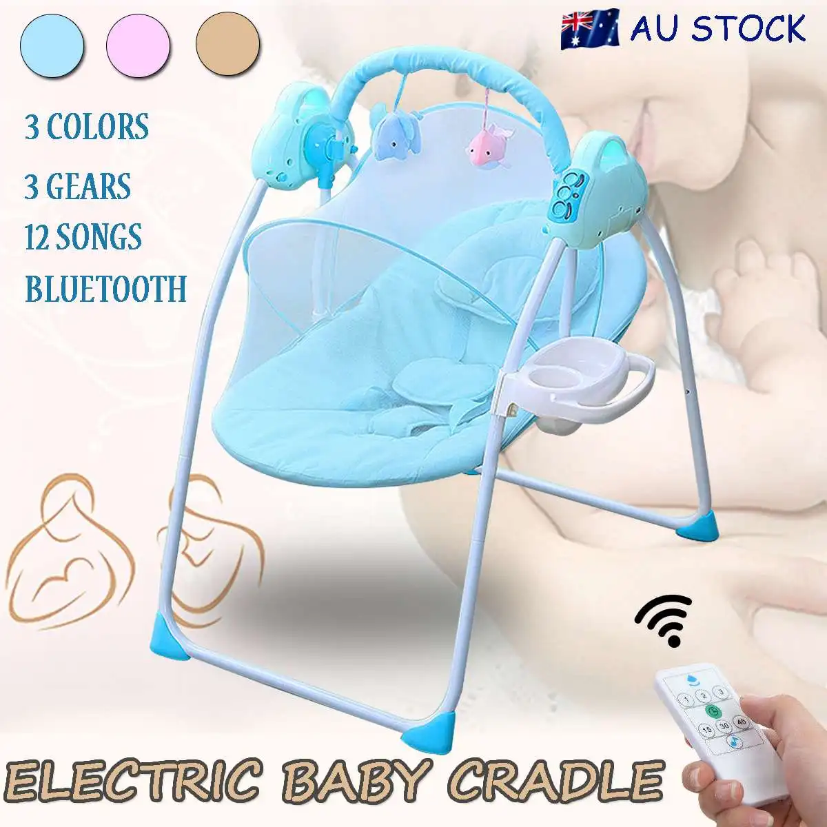 

Electric Baby Cradle Rocking Chair for Newborm Baby 0-18 months Baby Sleeping Swing Foldable W/ Remote Controller