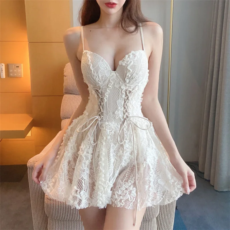 

The Goddess Miss Fan Style Lace One-piece Swimsuit Female Pure Desire Girly Skirt-style Backless Sexy Swimsuit