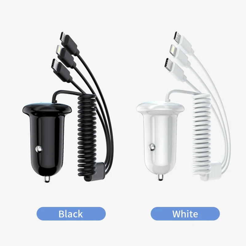 Universal 3 in 1 Cigarette Lighter Car Charger 15W Cables Type-C/IOS/Micro-USB Mini Power Adapter Socket for GPS/DVR/Phone | Автомобили и