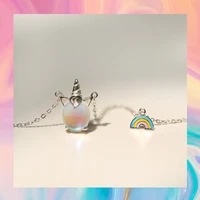 dream seven color rainbow dazzling aurora unicorn fashion simple necklace collarbone chain cute women
