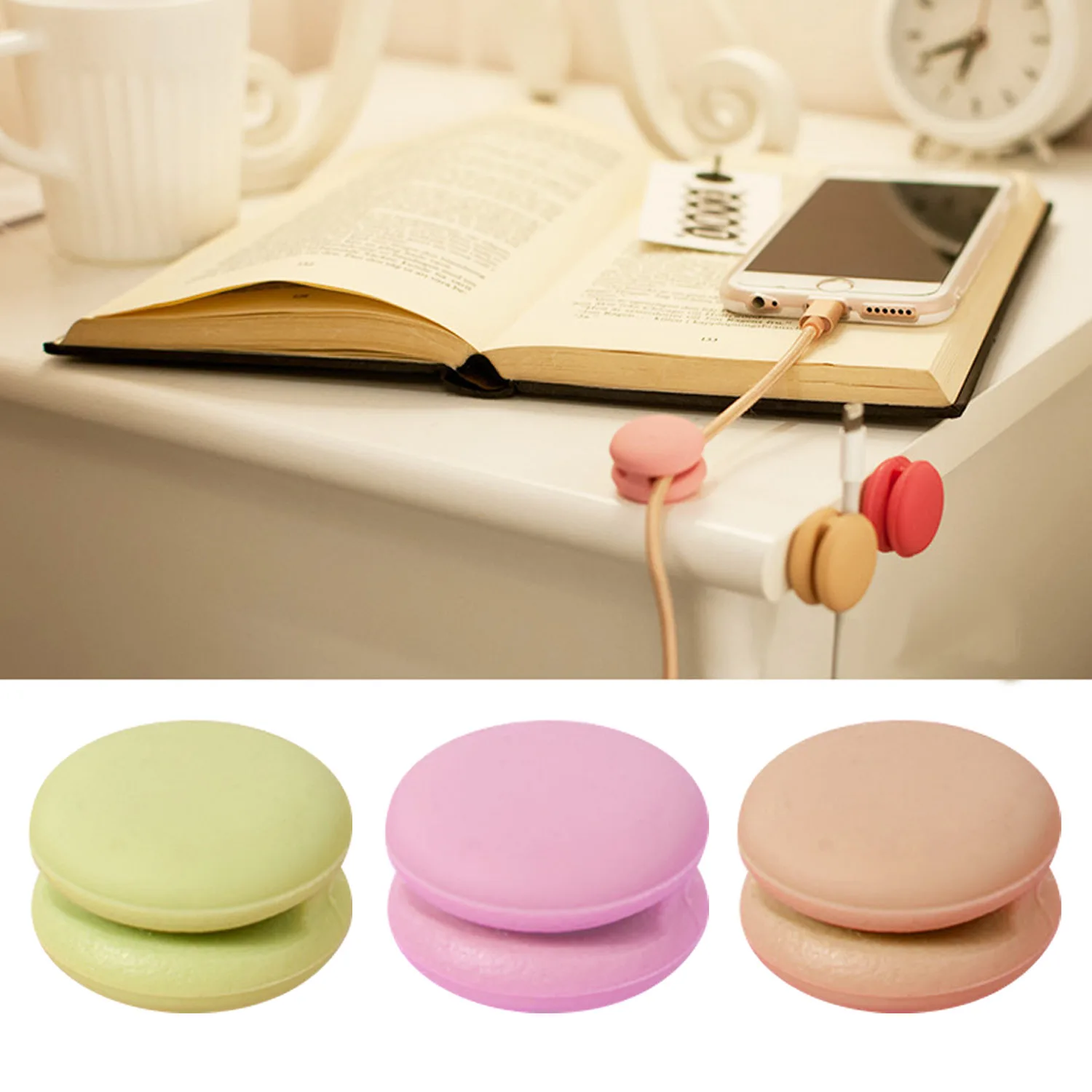 3 шт. самоклеящаяся намотка кабеля Kawaii Macarons дизайн телефонная линия зажим