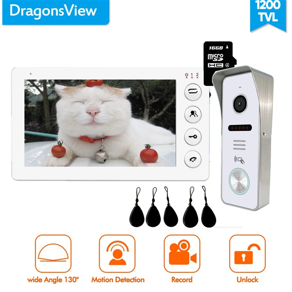 Видеодомофон Dragonsview 7 дюймов видеодомофон система дверного звонка RFID дверной