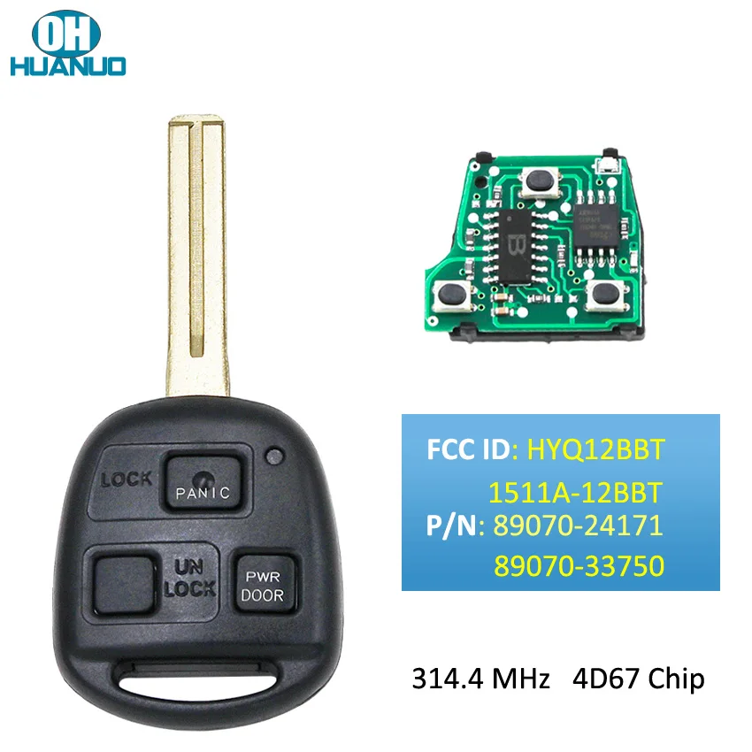 3-кнопочный дистанционный ключ 313 4 МГц с чипом 4D67 для Lexus ES330 LS430 SC430 FCCID :HYQ12BBT 1511A-12BBT |