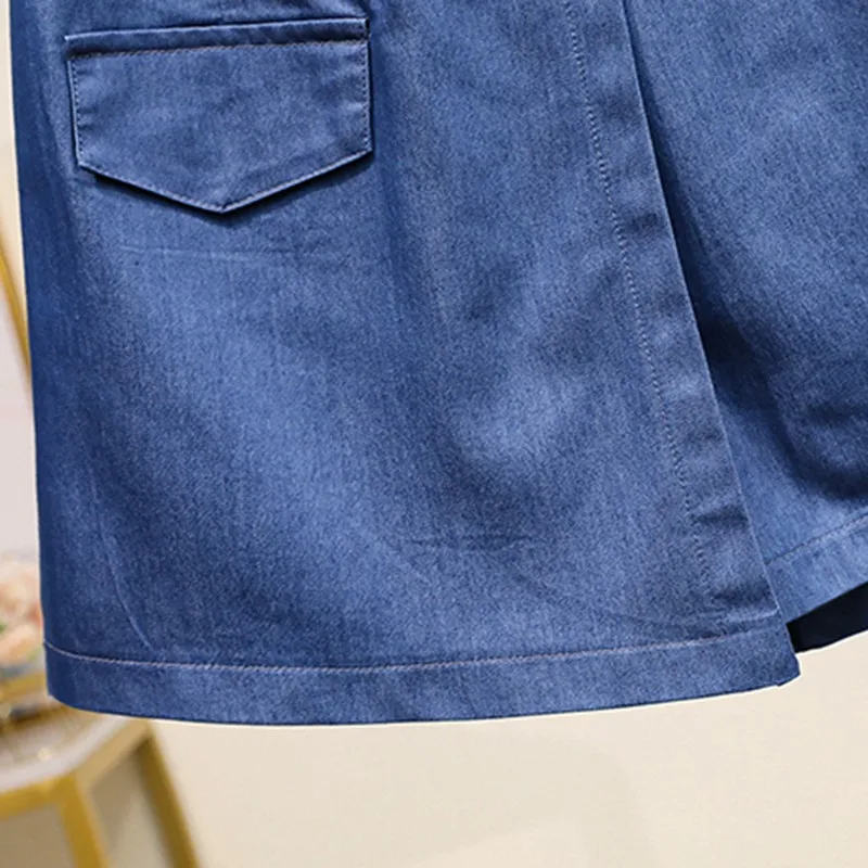 

Plus Size Women Casual Denim Shorts Skirts New Arrival 2021 Summer Simple Style Elastic High Waist Female Thin Short Jeans W229