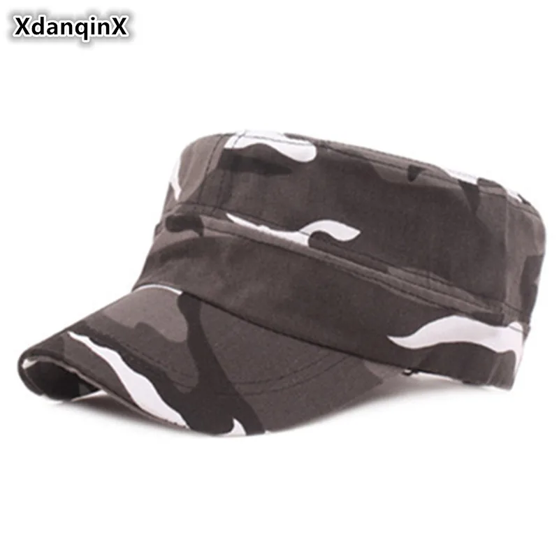 

XdanqinX New Adult Men's Camouflage Hat Cotton Army Military Hats Men Flat Cap Adjustable Size Fashion Brands Cap Snapback Caps