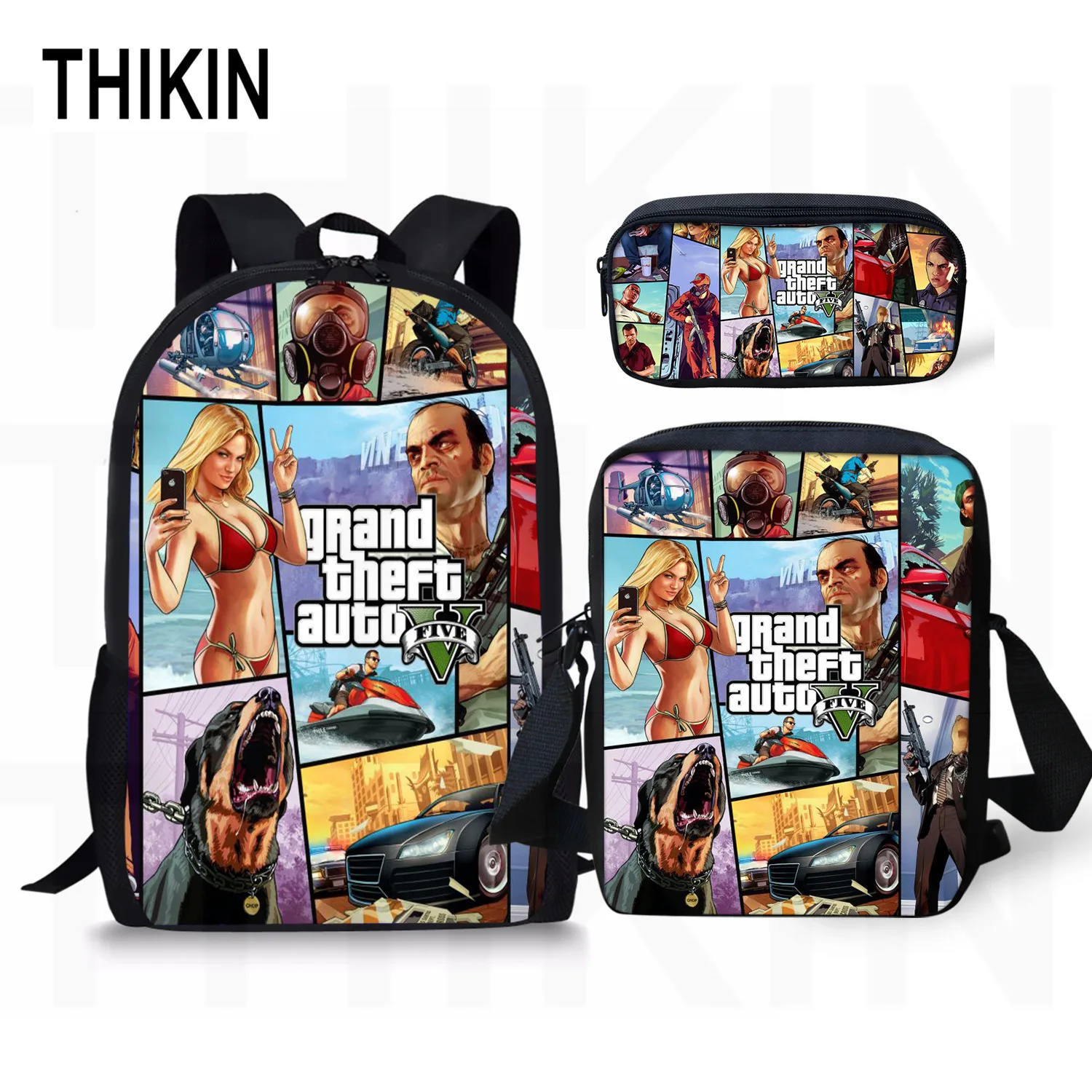 as picture THIKIN Grand Theft Auto школьные сумки для подростков мальчиков 3 шт./компл. сумки на плечо крутая игра GTA рюкзак комплект для детей; обувь для девочек; обувь для студентов; Mochila - Цвет: as picture