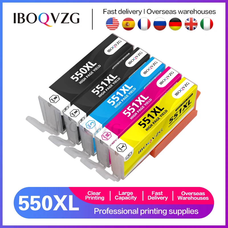 

IBOQVZG PGI550XL PGI 550 CLI-551 XL Ink Cartridge PGI550 CLI551 For Canon PIXMA IP7250 MG5450 MX925 MG5550 6450 5650 Printer