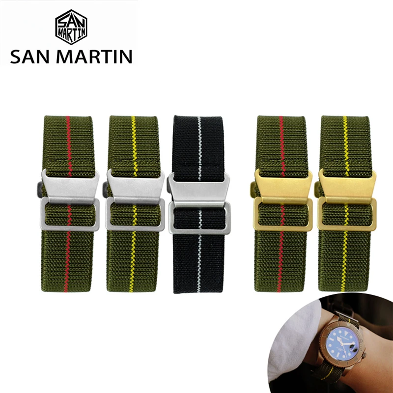 

Ремешок San Martin из нейлона и холста для наручных часов, эластичный браслет для парашютного штурмовика с застежкой-крючком, с простым интерфей...