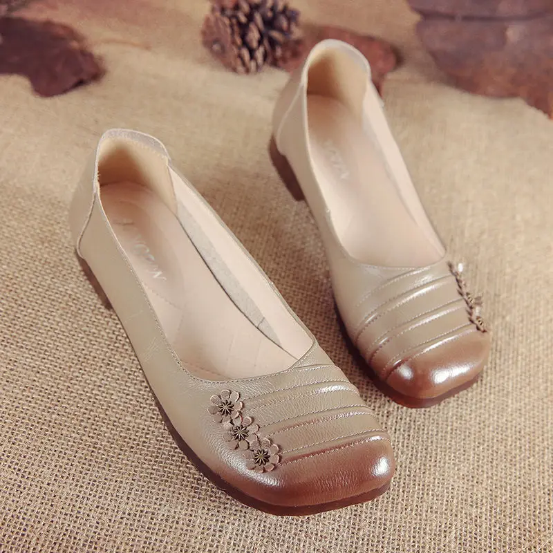 

2021 Vintage style mom genuine leather flats women oxford shoes Female loafers wear resitant woman Footwear