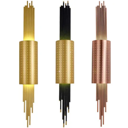 

Post Modern Luxury Indoor Gold / Black Plated Iron Rods Splicing with 3 LED Background Atmosphere Wall Lamp Living Room Bedroom