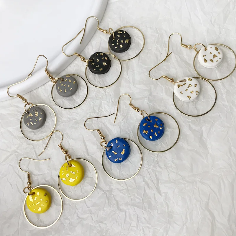 

LOVOACC Lovely Glitter Sequins Polymer Clay Earrings for Women Handmade Gold Alloy Hollow Geometric Dangle Earrings Pendientes