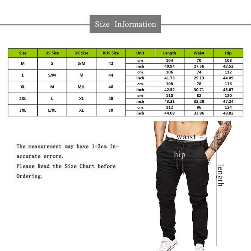 

2020 Mens Casual Solid Multi-pocket Trousers Slim Drawstring Cargo Pants Male Autumn Winter Jogging Sweatpants 3XL